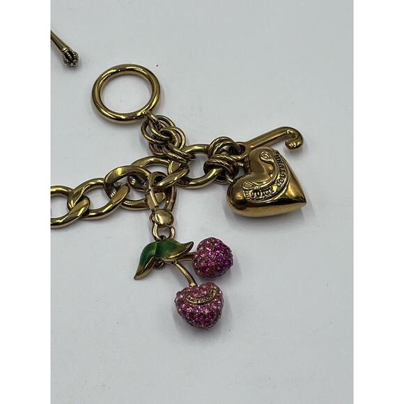 Juicy Couture Gold Tone Charm Bracelet Puff Heart Puff J, Pink Cherry Charm - Picture 3 of 9